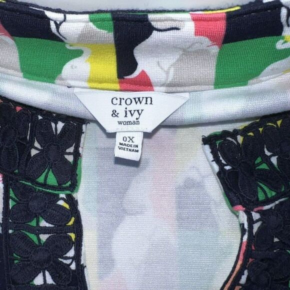 Crown and Ivy size 0X Shift Dress Elephant green coral blue v neck - Picture 4 of 6